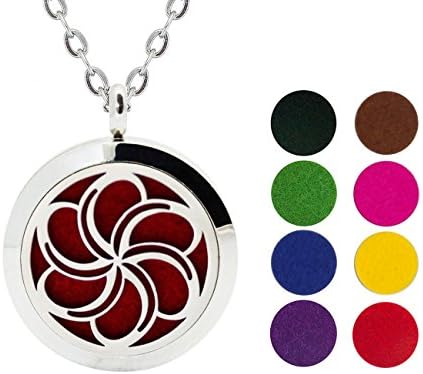 Dyorigin Essential Oil Diffuser Necklace Aromatherapy Stainless Steel Perfume Locket pendant with 24 Inches Adjustable Chain,8 Color Refill Pads (Cloud) (pattern-8)