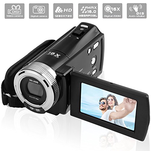 KINGEAR KG005 Mini DV C8 16MP High Definition Digital Video Camcorder DVR 2.7'' TFT LCD 16x Zoom Hd Video Recorder Camera 1280 x 720p Digital Video Camcorder(Black)