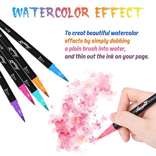 120 Colors Dual Tip Brush Marker Pens, 0.4 Fine Tip Marker Pens and Watercolor Brush Highlighter Pen Set for Sketch Book Coloring Book Note Taking Writing Planning Art Project