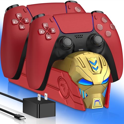 PS5 Controller Charger Station for PlayStation 5 Dualsense, Fast PS5 Dual Controller Stand Charger Dock with AC Adapter-LED Charging Station for PlayStation 5 Storage (Yellow and Red)