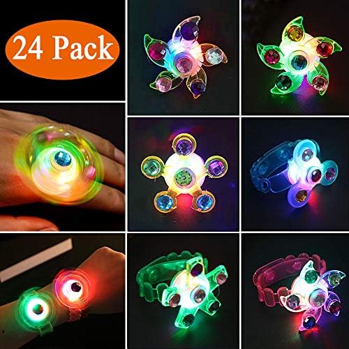 Gift Toys for Kids Party Favors for Kids Prizes 24 PCS Light Up Rings Glow In The Dark Party Supplies Bulk Hand Spin Stress Relief Anxiety Toys for Classroom Birthday Celebration Kids Adutls Gifts