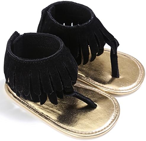 Royirene Infant Baby Girls Tassel Summer Shoes Black Soft Sole Anti-slip Sandals 6-12 Months