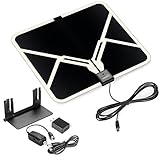 ViewTV 65 Mile Range Flat HD Digital Indoor Amplified TV Antenna - Detachable Amplifier Signal Booster - Antenna Stand - 12ft Coax Cable - Black