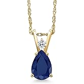 Gem Stone King 14K Yellow Gold Blue Sapphire and White Topaz Pendant Necklace for Women | 0.92 Cttw | Gemstone September Birthstone | Pear Shape 7X5MM | With 18 Inch Chain