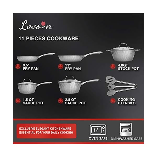 LovoIn-11-Piece-Non-Stick-Cookware-SetPot-Pan-SetHammered-Marble-Kitchenware-SetGray LovoIn 5 Piece Non-Stick Cookware Set,Pot & Pan Set,Hammered Marble Kitchenware Set,Gray1