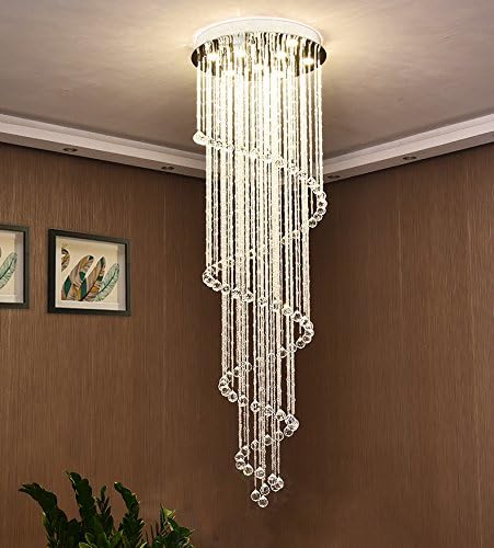 Moooni Modern Spiral Crystal Chandelier Lighting for Foyer Staircase Hallway D 27.6" x 87" H