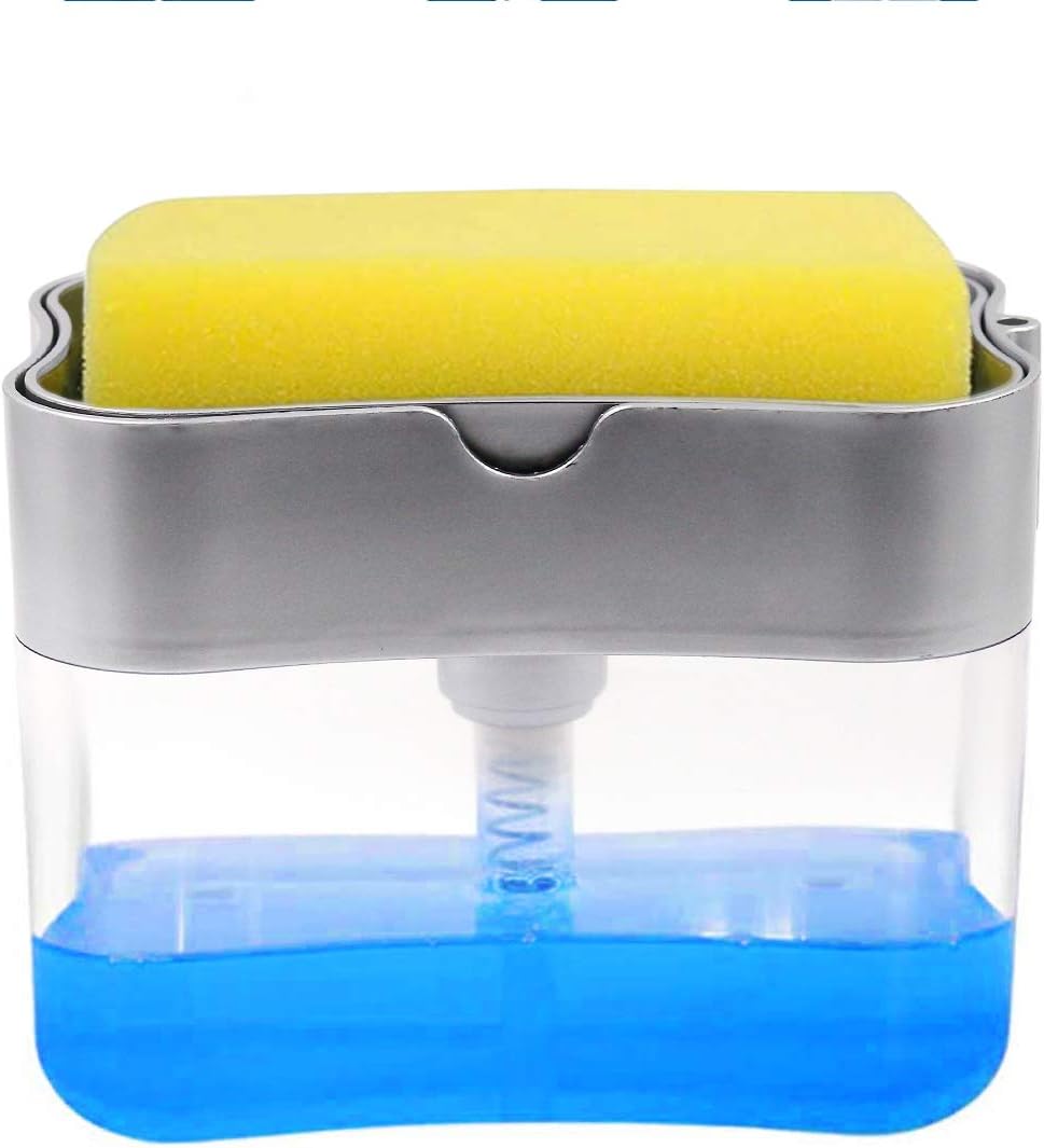 2in1 Counter Top Sink Soap Dispenser Sponge Holder, Soap Pump