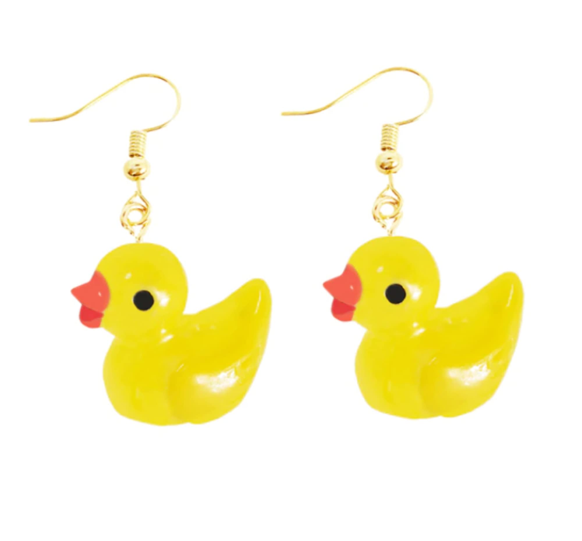 Duck Earrings, Yellow Duckling Dangles in an Organza Gift Bag