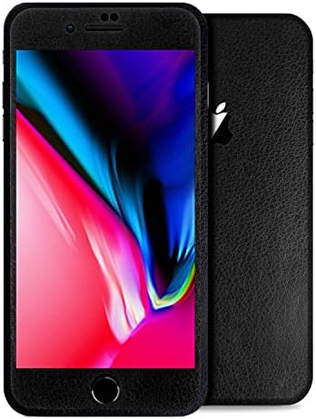 Apple iPhone 8 Plus Protective Vinyl Skin Decal, Anti-Scratch Skin Cover for Apple iPhone 8 Plus Black Leather Texture - 10PK (1 Back, 3 Top, 3 Bottom, 3 Camera) by SkylerShield