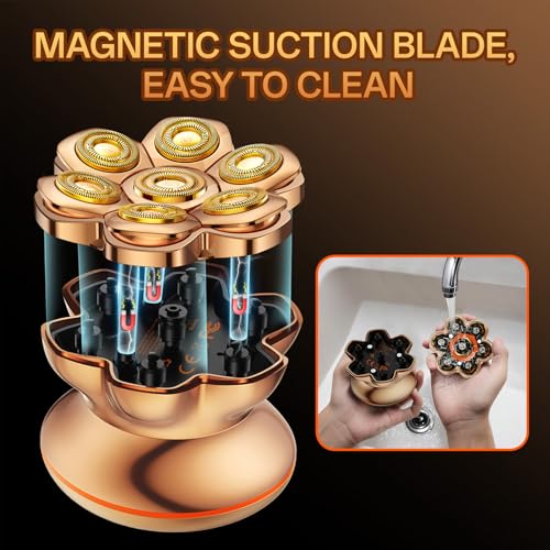 MAXGROOM PRO Head Shavers for Bald Men, Upgraded 7D Magnetic Shaver Blade, Extended Battery Life, 7500-8800Rpm Men's Shaver, IPX6 Waterproof, Ergonomic Design, Type-C Charging (Gold)