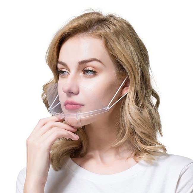 Photo 1 of 1 Box (10 Pieces) Face Shield Completely Transparent Spit Guard Mouth Shield Anti-Fog Reusable Face Covering Mask great for Events, Restaurants, Nail Salons, Food, Chef, Dentist, Spa and More