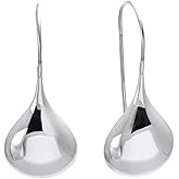 Silverly 925 Sterling Silver Large Puffed Teardrop Earrings - Elegant Water Drop Long Hook Earrings - Classic Minimalist Jewelry for Women - Dangly Raindrop Droplet Design