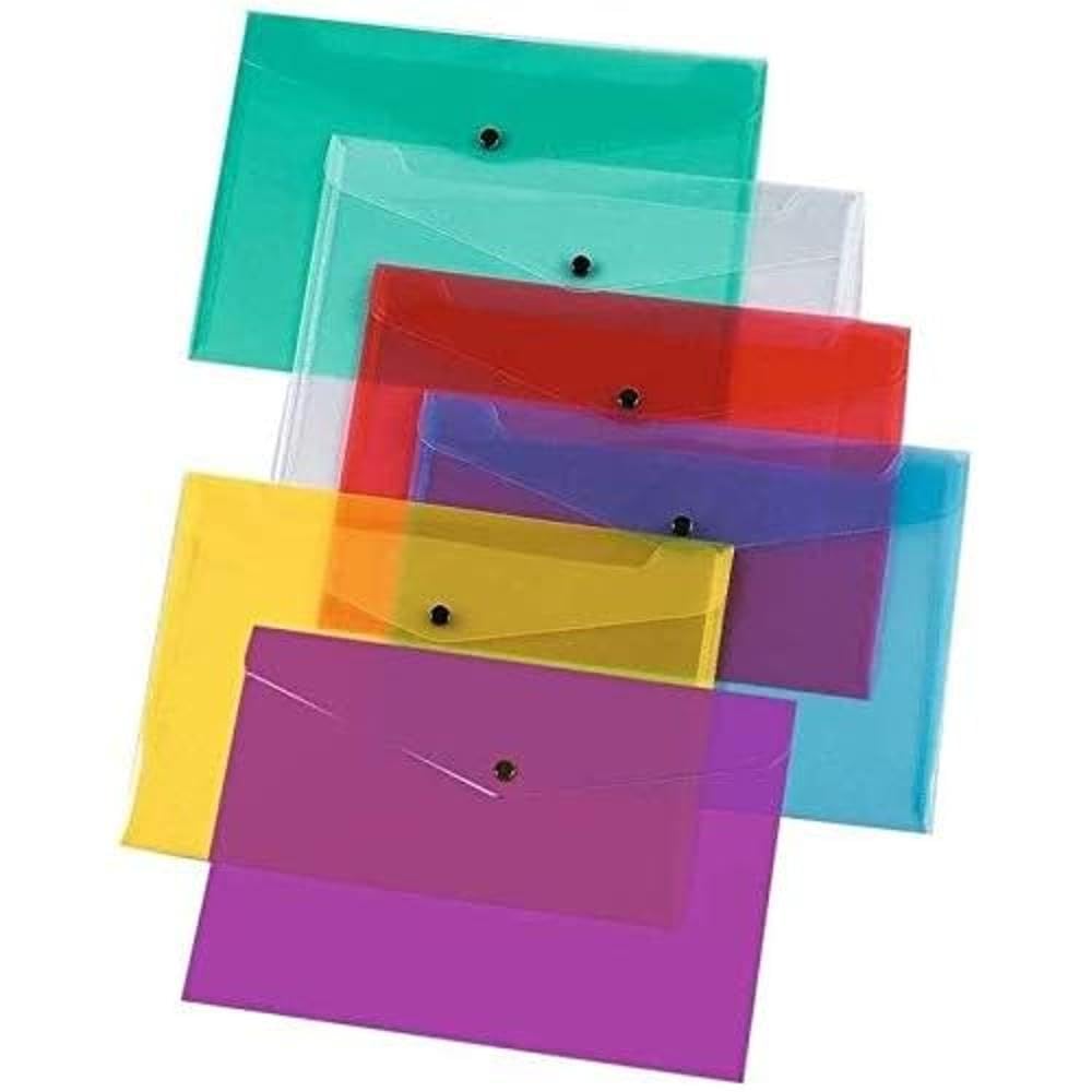10 Pack A5 Plastic Wallet Folders – Waterproof Transparent Document Envelopes with Button Closure, Durable File Storage Organizer for Office, School & Home Supplies