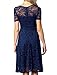 Aonour AR8006 Women's Vintage Floral Lace Elegant Cocktail Formal Swing Dress with Short Sleeve Navy S