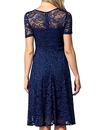 AONOUR - Vestido de cóctel formal de encaje floral con mangas cortas para mujer