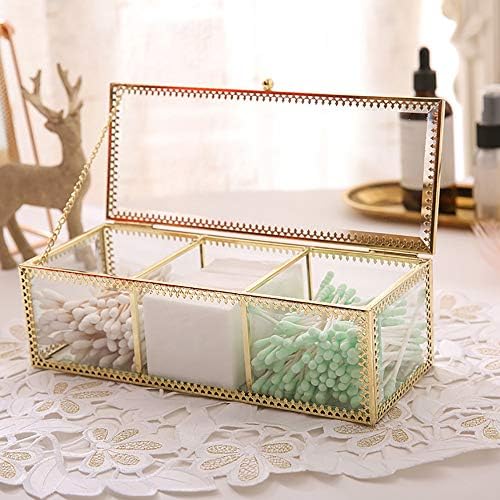 PUDDING CABIN Cotton Pad Swab Holder Makeup Organizer 3 Sections Lipstick Beauty Blender Holder Jewelry Box Countertop Storage