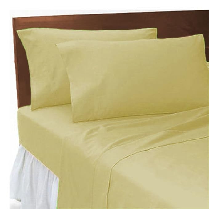 Hendem® Plain Dyed Flat Sheet Polycotton Bed Linen (Super King, Lemon