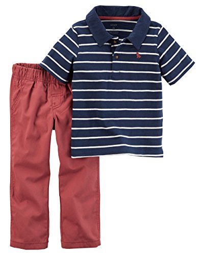 Carters Baby Boys Boys 2pc Set ss stripe polo red woven pant, 6M