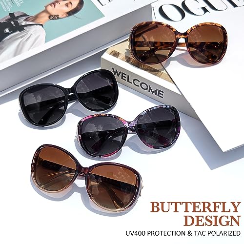 Sunier Polarised Sunglasses Women,Trendy Oversized Sun Glasses,Fashion Ladies Shades with UV400 Protection Shades