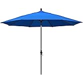 California Umbrella 11Ft Premium Patio Umbrella, Hand-Crank, Tilt-Collar, Bronze Frame, Solution Dyed Royal Blue Fabric