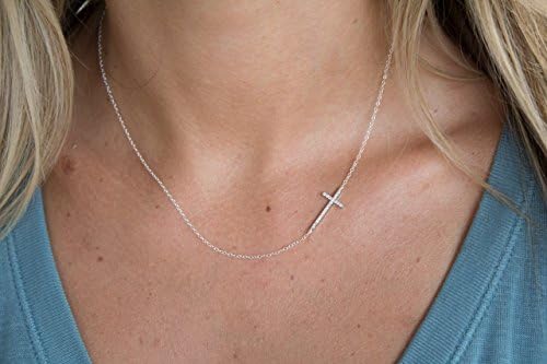 Thin Horizontal CZ Crystal Cross Necklace