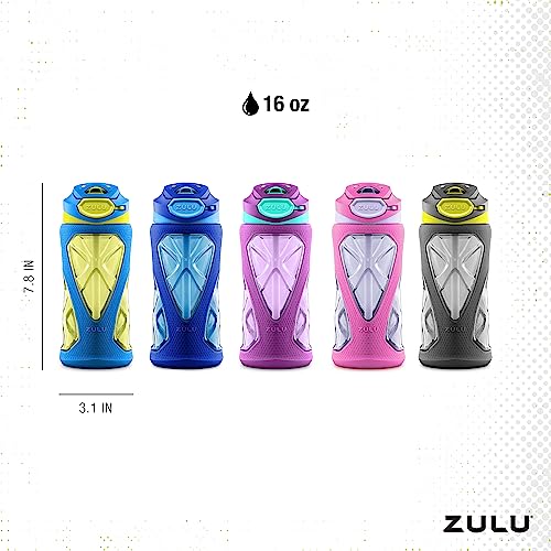 Zulu Torque 16oz Plastic Kids Water Bottle with Silicone Sleeve and