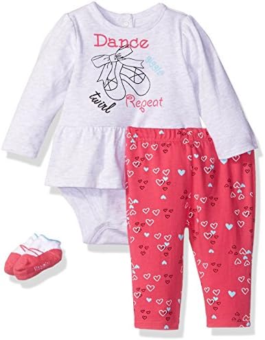 Vitamins Baby Girls' Peplum Screen Print 3 Piece Creeper Pant Set, Dance Twirl, 9 Months