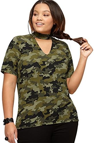 LORALETTE Women's Camo Choker Top, 2X Olive