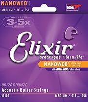 Elixir Strings 80/20 Bronze Acoustic Guitar Strings w NANOWEB Coating, Medium (.013-.056)
