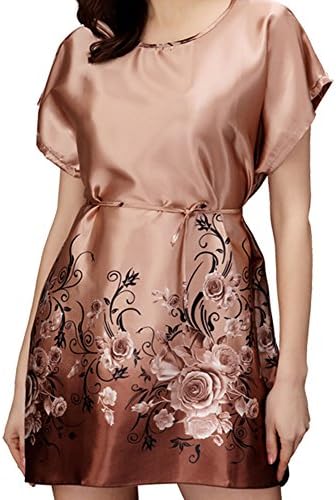 Womens Sleepwear Satin Pajama Sexy Nightwear Nightdress Nightgown (A)