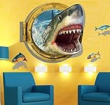 Fange DIY Removable 3d Cartoon Animation Fierce Shark Art Mural Vinyl Waterproof Wall Stickers Living Room Decor Bedroom Decal Sticker 35.4''x23.6''