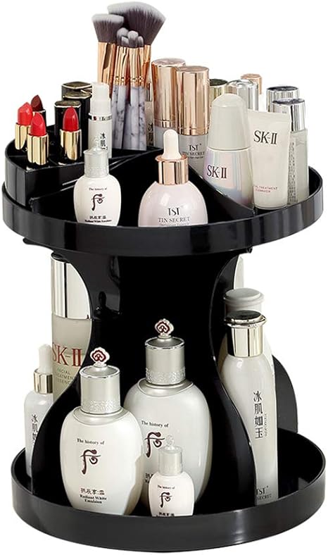 Amazon 化粧オーガナイザー回転シンプルな小さなラックバスルームドレッシングテーブルスキンケア収納ボックス黒と白の色オプション Color White Size 25cm 29cm 収納ケース ボックス オンライン通販