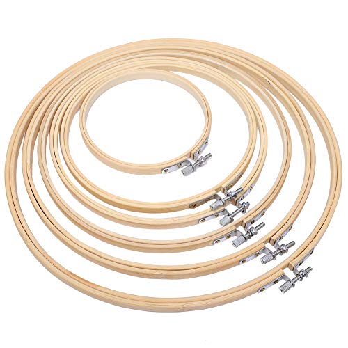6Pcs Bamboo Embroidery Hoops Wooden Round Adjustable Circle Cross Stitch Hoop Ring with Various Sizes for Art Crafting Handy Sewing Cross Stitching