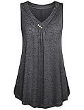 KABUEE Women's Casual Button Decor Flowy Tank Tops Basic Sleeveless V Neck Tunic Top Blouse