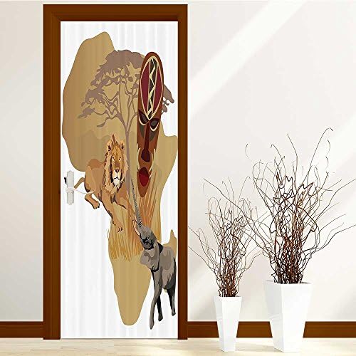 CHAORANHOME 3D Door Wall Sticker Decal Art Decor Vinyl Removable Mural Country Road Scene Window Door Makaor 30x79 inch(Collection Tiger Mother and Her Baby Cub Together Lion)