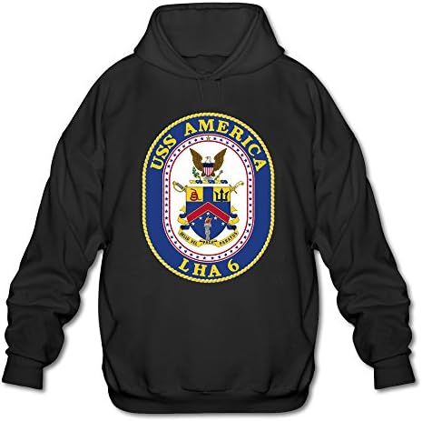 FZLB Men's USS America LHA 6 Long Sleeve Hooded Sweatshirt Small Black