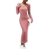 Women's Spring Fall 2 Piece Outfits Slip Bodycon Maxi Dress and Long Sleeve Cropped Cardigan Knit Matching Sets