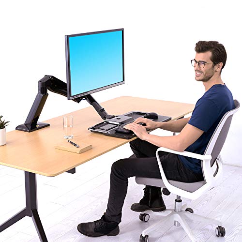 NB North Bayou Sit Stand Desk Converter Monitor Desk Mount Height Adjustable Standing Desk Workstation for 24''-35'' Monitor Computer Monitor Mount Arm with Keyboard Tray (Black)