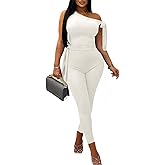 Women's Sexy One Off Shoulder Jumpsuits Sleeveless Bodycon Rompers One Piece Outfits