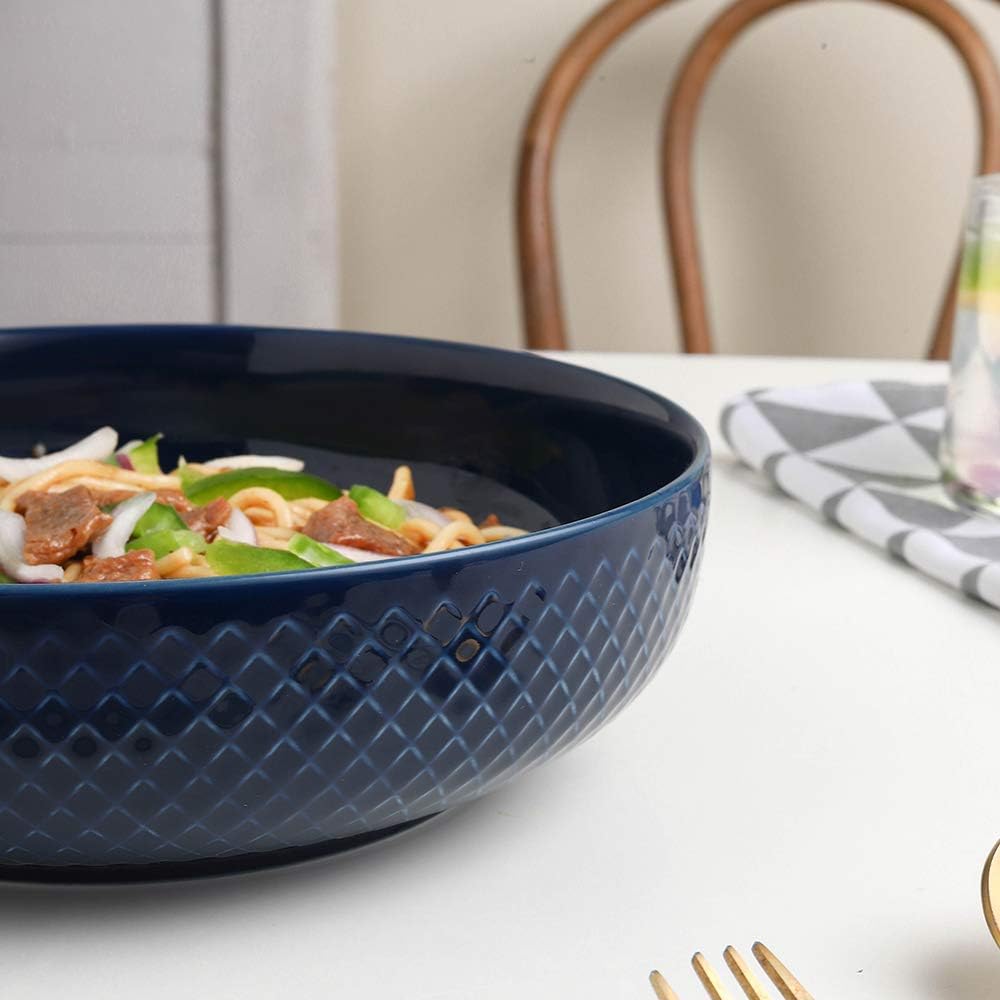 KOOV 46 OZ Pasta Bowls Set of 4, Ceramic Bowl, Large Bowl For Eating, Large Salad Bowl Set of 4, Dinner Bowls Set Microwave Safe (Aegean): Kitchen & Dining