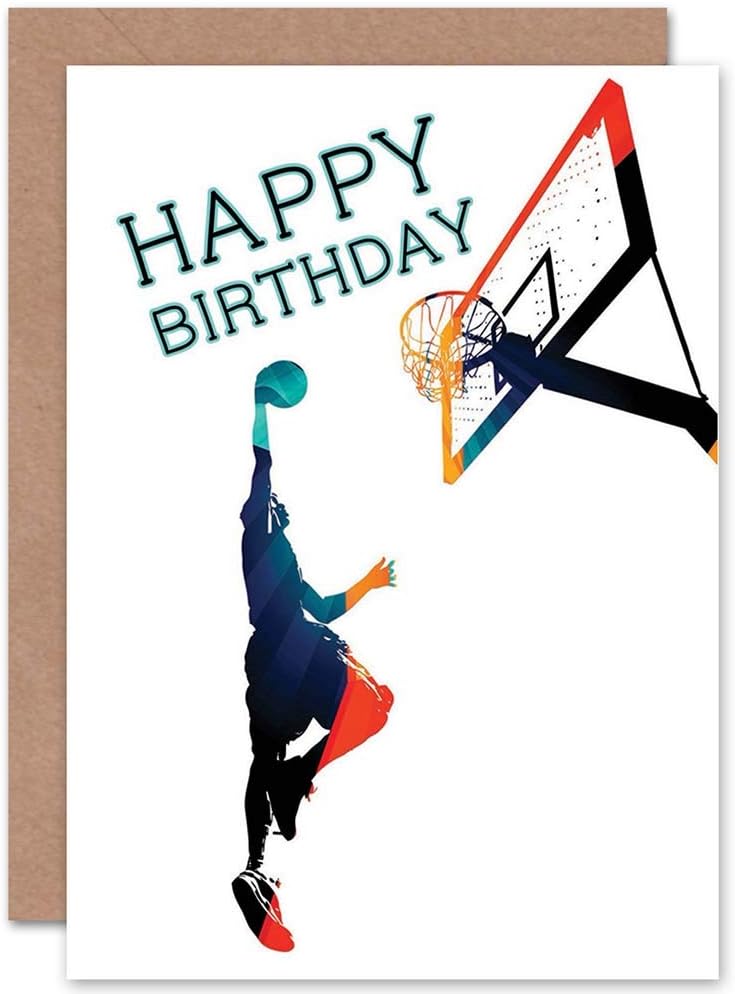Wee Blue Coo Basketball Birthday Greeting Card - Slam Dunk CP1118, Colourful Slam Dunk, 13.9 cm x 25.9 cm