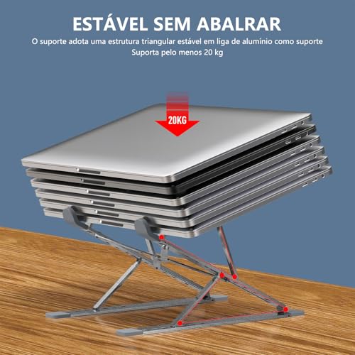 Suporte para Notebook Aluminio, Suporte para Laptop de 10" a 17,3", Apoio para Notebook com 16 Ângulos e Altura Ajustável, Dobrável e Portátil, Acessórios para Macbook, Netbooks e Tablet (Cinza)