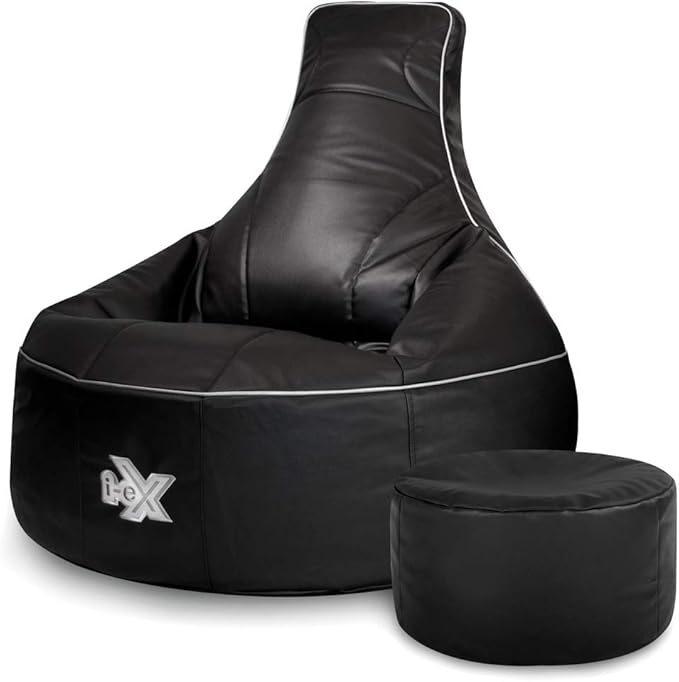 ieX Pouf Spécial Gamer et ReposePieds, Similicuir, Grand, Pouf Spécial Gamer Inclinable et