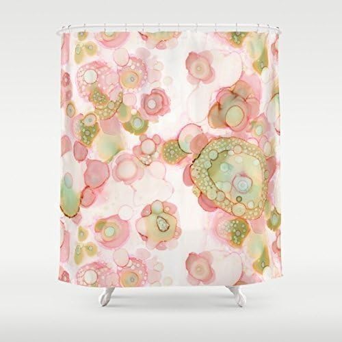 Shabby Chic pink green shower curtain. Boho gypsy style bathroom accessories. Add a matching bath mat! Artwork by mixed media artist C.Cambrea.