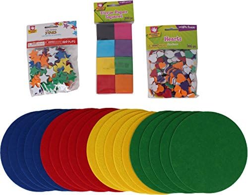 Creative Hands Arts and Crafts for Kids - Preschool Bundle Gift Set- 4 Items: 20 Assorted Felt Circles, 120 Sticker Stars, 300 Heart Sticker and 30 Tissue Paper Squares