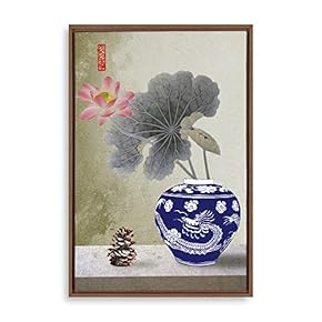 Framed Canvas Wall Art for Living Room, Bedroom Blue and White Porcelain Canvas Prints for Modern Home Decoration Ready to Hang - 16"x24" inches