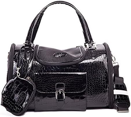 Fundodo Pet Carrier Pet Bag Pu Leather Gothic Black Crocodile Pattern Purse for Dogs and Cats