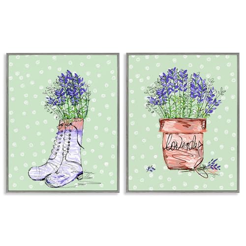 Stupell Industries Lavender Herbs Boots & Pot 2 Piece Gray Framed Giclee Art Se…