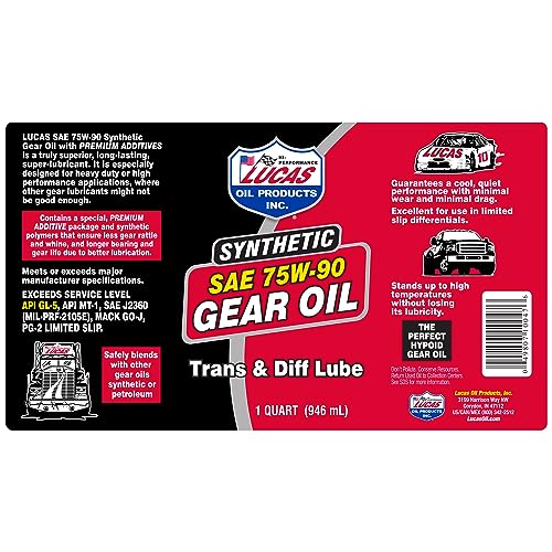 LUCAS OIL 10047 SAE 75W-90 SYNTHETIC GEAR OIL/TRANSMISSION AND DIFFERENTIAL LUBE – 1 QUART
