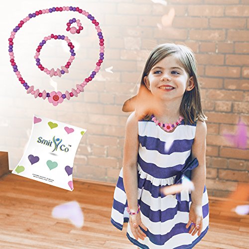 SMITCO Kids Costume Jewelry Set for Little Girls and Toddlers - Wooden, Beaded Toy Necklace, Bracelet and Ring for Play Pretend or Dress Up - Non-Toxic and Safe for Children Ages 3 to 8